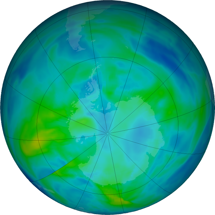 Antarctic ozone map for 15 April 2025